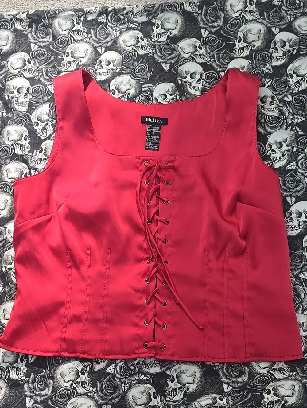 Beliza Red Lace Up Corset Sleeveless Tank Top